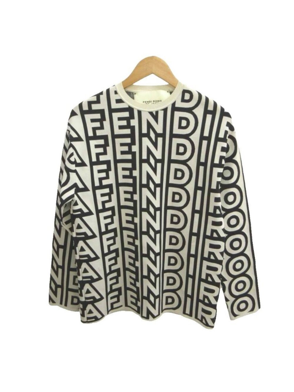 Fendi All Over Print Knit Top Logo White Black Stretch Amds YU Sweater 38
